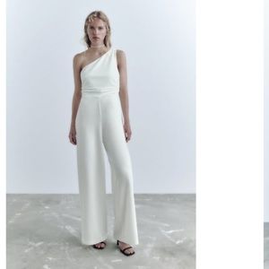 Zara one shoulder white jumpsuit - size S. Great for brides!